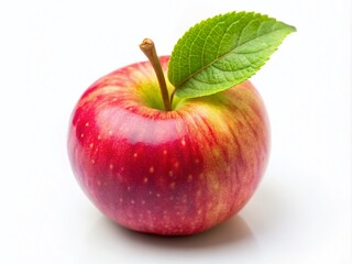 Isolated San Fuji Apple with Leaf on White Background, Fresh Pink Apple Perfect for Culinary and Health Imagery, Ideal for Commercial Use and Marketing Fresh Produce