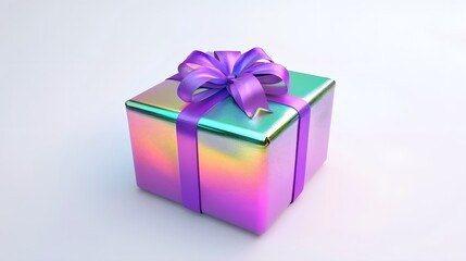Fototapeta premium Iridescent Gift Box with Purple Ribbon Bow