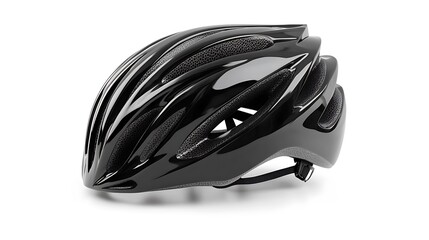 Fototapeta premium Black Glossy Bicycle Helmet Product Shot on White Background