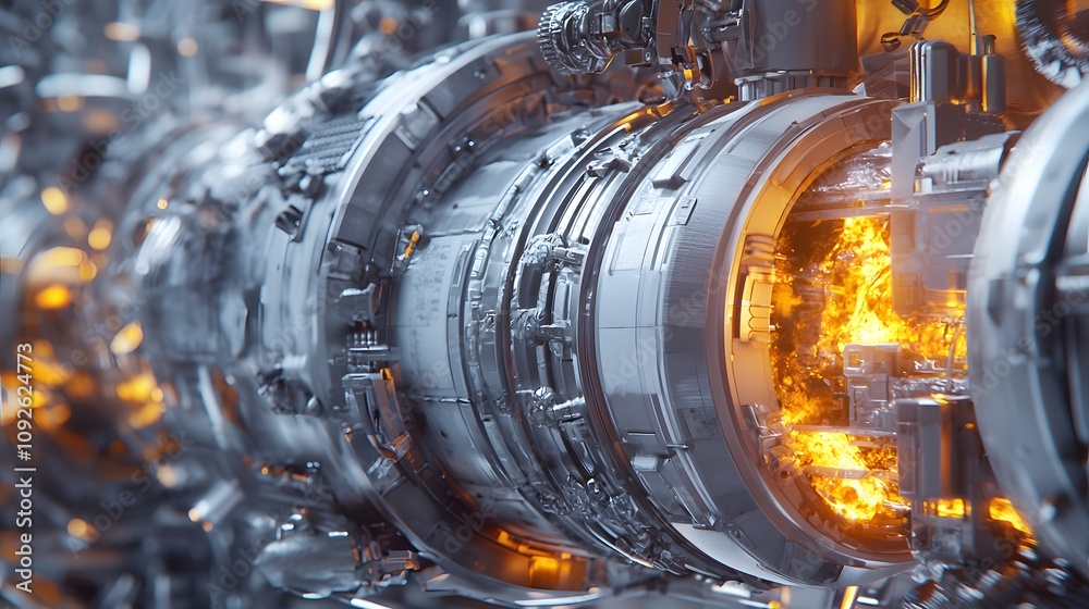 Poster energy generation process industrial facility 3d render high-tech environment close-up view innovati