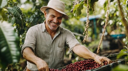 Coffee Farmer Picking Beans