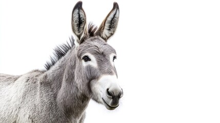 Obraz premium A close-up of a smiling donkey's face against a white background.