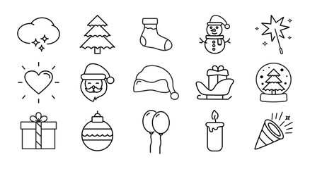Icon set party for christmas editable stroke, 