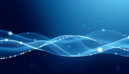 A minimalist AI wallpaper with abstract digital waves and soft, glowing points symbolizing data flow, in a serene blend of blues and whites to create a sophisticated atmosphere.