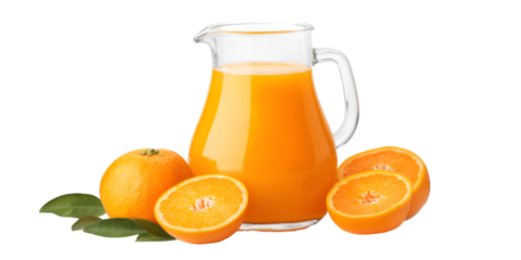 Fresh Orange Juice in Glass Pitcher on Transparent Background
