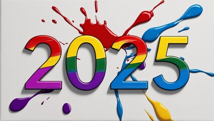 Vibrant brushstroke art displaying 2025 colorful paint splashes on canvas background creative exploration artistic environment close-up view bold expression