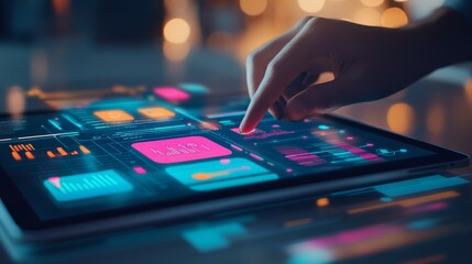 Futuristic Touchscreen Interface Design with Glowing Colors