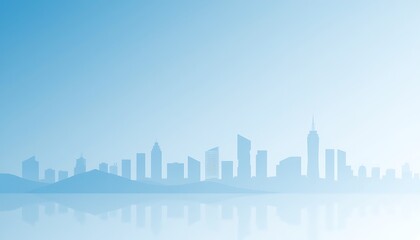 Obraz premium A business-inspired wallpaper featuring faint, stylized skyscrapers and city skyline outlines, blended with a calm gradient of blues and whites for a sleek corporate look.