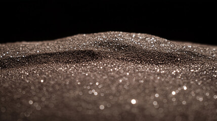 Glittering obsidian-textured dunes framed by darkness, evoking surrealism, mineral elegance, and the mystique of a sci-fi-inspired desert