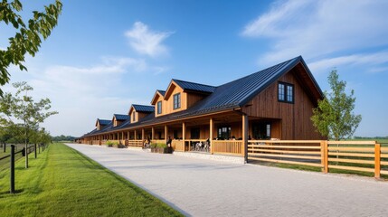Naklejka premium Modern Ranch Building on a Sunny Day