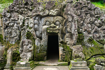 Goa Gajah temple entrance. Goa Gajah, or Elephant Cave, is located on the island of Bali near Ubud,...