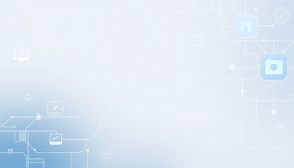 Obraz premium A soft, futuristic wallpaper featuring minimalist technology icons and abstract digital patterns, with gentle blue and gray tones, creating a modern but subtle ambiance. 