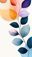Botanical leaves in muted tones layered with geometric shapes, overlay minimalist, natural aesthetic