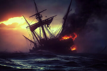 Obraz premium The dark stormy waves intensify the somber atmosphere of the scene.