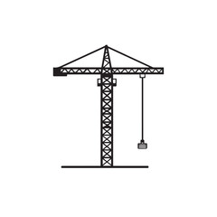 Tower crane In cartoon, hand-drawn flat style. image for social media, websites and UI. Isolated 2D vector design in logo, icon, sketch style, simple line vector, single color. AI Generative Art.