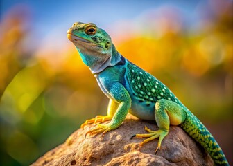Fototapeta premium Minimalist Photography of an Eastern Collared Lizard in Natural Habitat Showcasing Its Vibrant Colors and Unique Patterns Against a Subtle Background