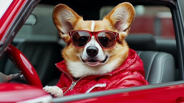 Stylish Corgi in Car