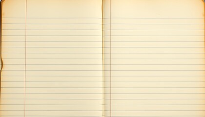 Naklejka premium A vintage, worn, and weathered lined notebook page, with yellowed paper, faded ink lines, and s, set against a warm, soft, and calming background, evoking a sense of nostalgia and introspection.