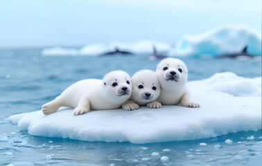 Cute Baby Seals Lying on the Iceberg 