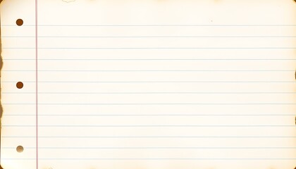 Obraz premium A vintage, worn, and weathered lined notebook page, with yellowed paper, faded ink lines, and a few scattered coffee stains, set against a warm, soft, and calming background.