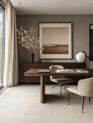 Modern Minimalist Home Office Design With Neutral Tones