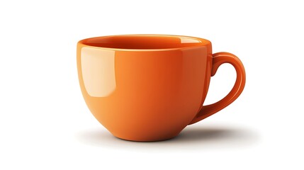 Orange Ceramic Coffee Cup,  Glossy Finish,  Empty Mug, White Background