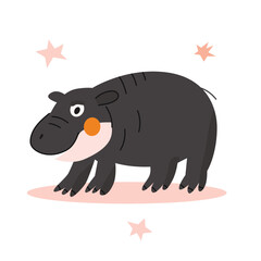 Vector illustration with little hippo icon on white background. Modern design 