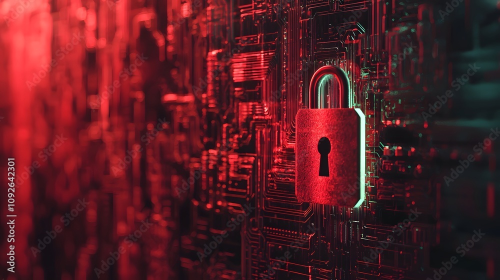 Aufkleber Cybersecurity lockdown digital realm visual concept red-toned environment close-up view data protection