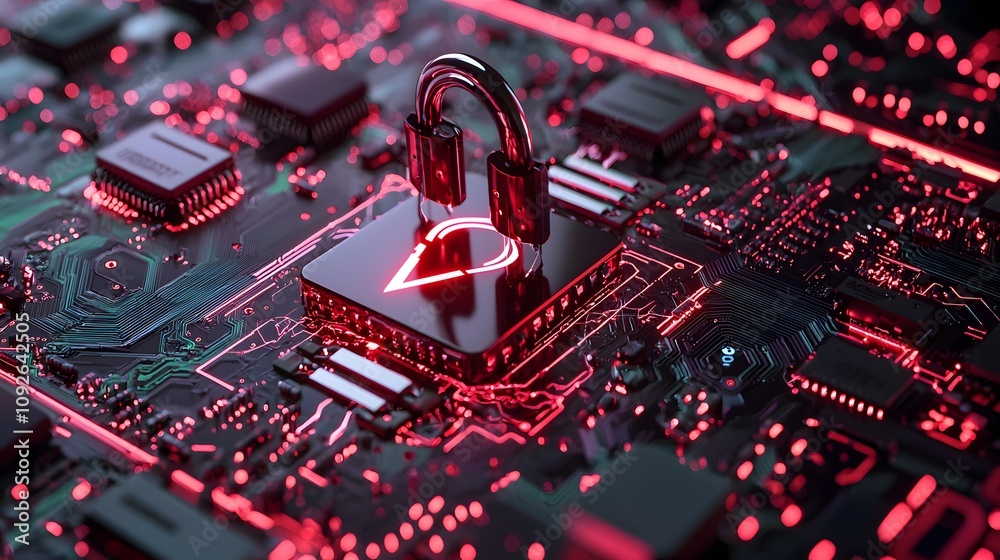 Poster Securing future technologies digital circuit board graphic design high-tech environment close-up view cybersecurity concept
