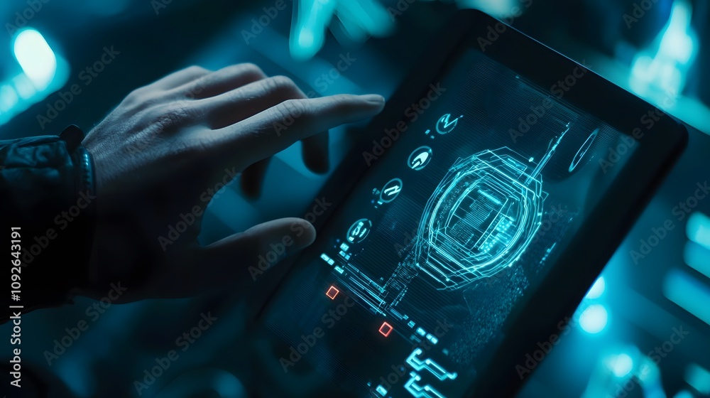 Aufkleber Futuristic interaction with technology digital space user interface sci-fi environment close-up view data visualization
