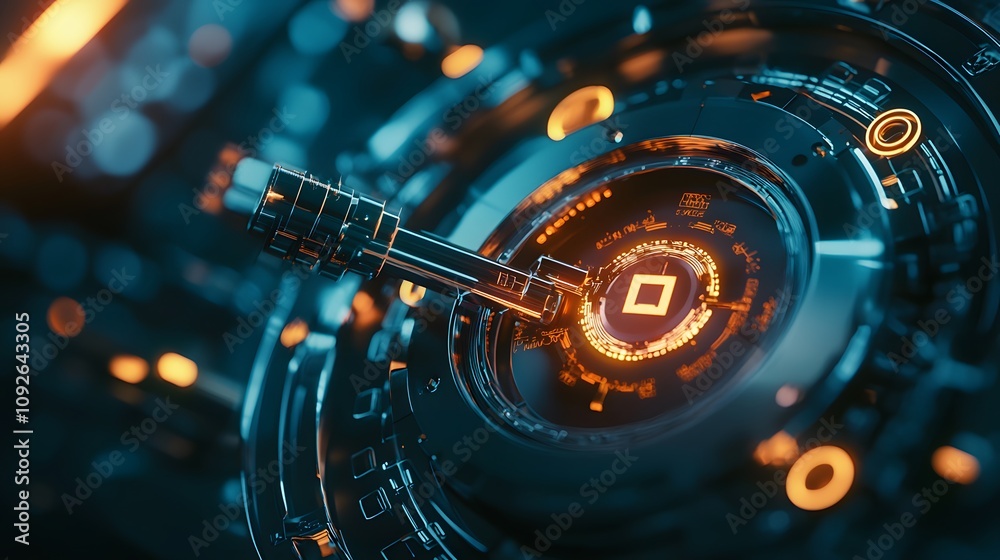 Poster futuristic technology innovation digital realm abstract visuals cybernetic environment close-up view