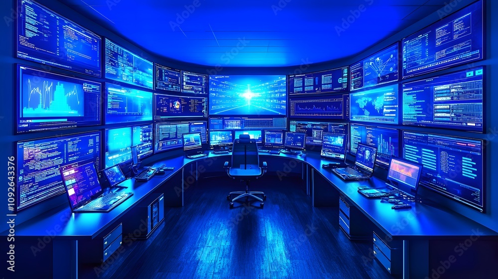 Aufkleber Data analysis event modern control room digital technology environment high-tech viewpoint cybersecurity concept for seo impact