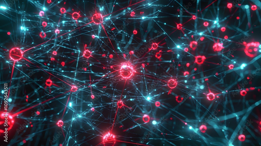 Aufkleber Dynamic neural network activity abstract visualization digital art futuristic environment close-up view technology concept