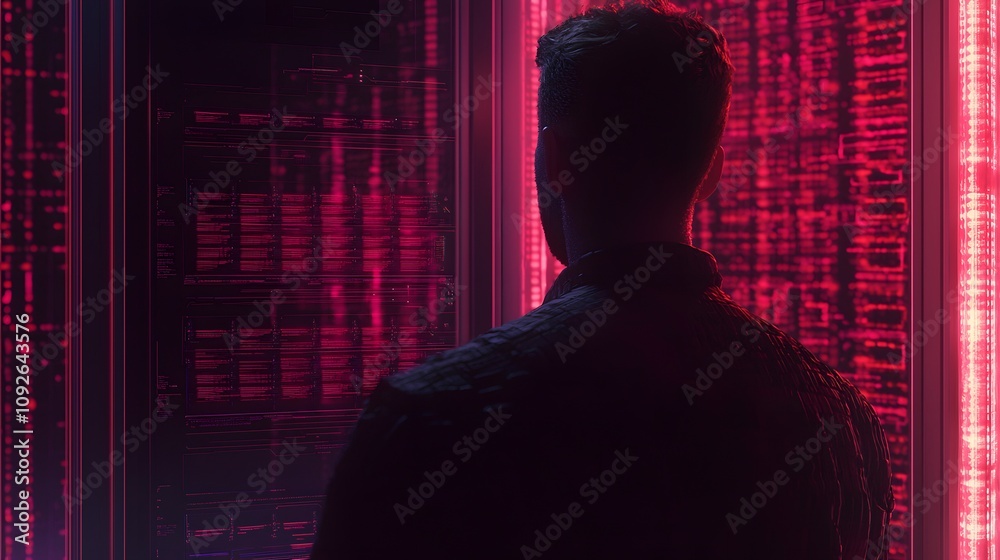 Aufkleber Data analysis event server room digital art cyber environment back view technology impact