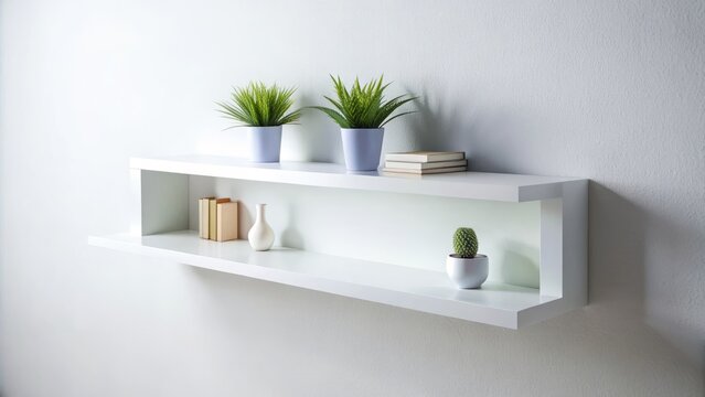 Sleek Decuple White MDF Wall Shelf on Pure White Background Showcasing Clean Lines and Modern Design for Contemporary Home Aesthetics, Perfect for Minimalist Interiors and Stylish Storage Solutions
