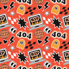 Vector seamless pattern with computers and y2k icons. Modern design for fabric and paper, surface textures. 