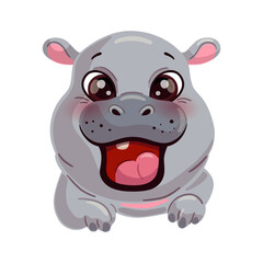 Naklejka premium Happy baby hippo on white background. Pygmy hippo. Vector illustration.
