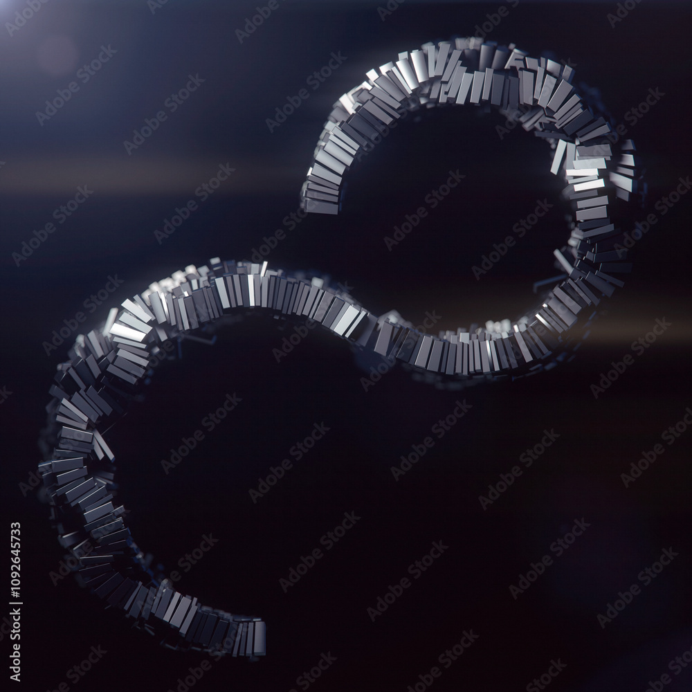 Leinwandbilder Digital composition with a wave-like shape created from silver metallic rectangles. 3d rendering illustration