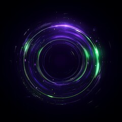 Obraz premium Abstract Circular Motion with Glowing Particles in Purple and Green Colors on a Dark Background for Futuristic and Technology-Themed Designs