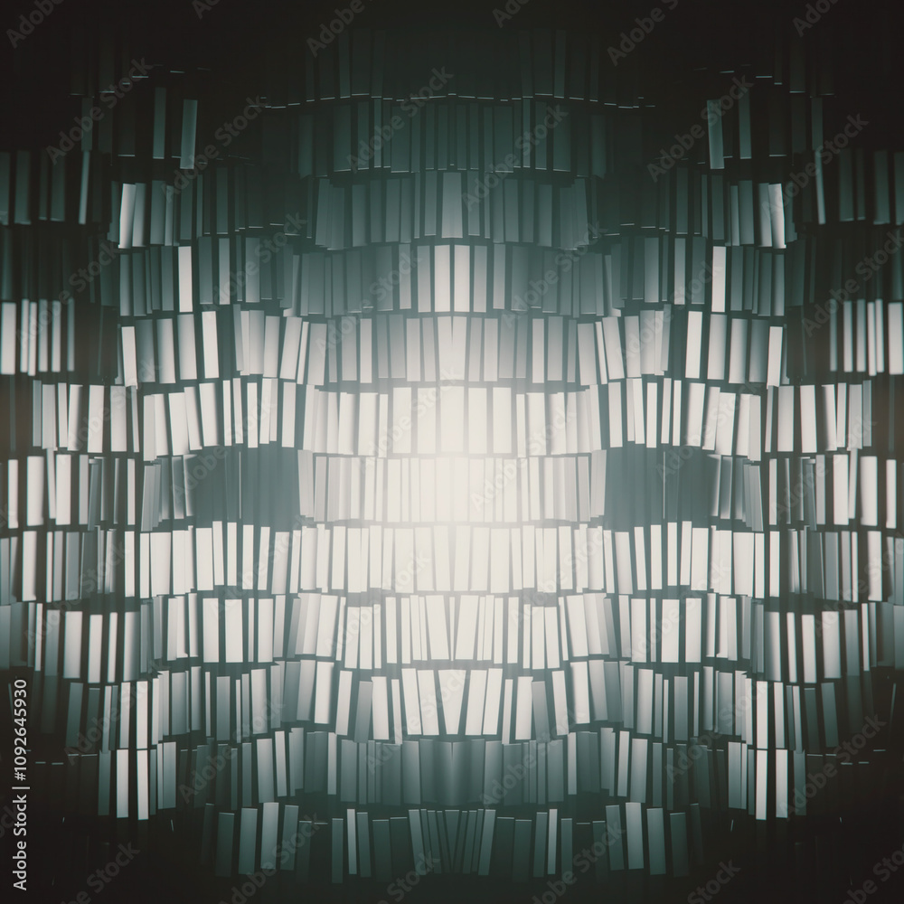 Fototapete Digital illustration of an undulating surface of dark shiny rectangles. Magical interplay of intertwining intricate patterns. 3d rendering