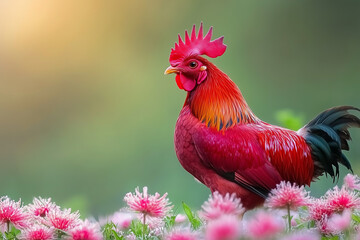 Fototapeta premium Free-Range Hen on Green Grass