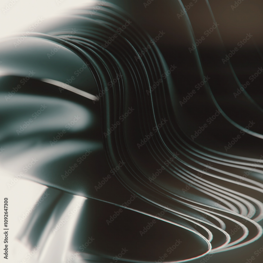 Leinwandbilder Pattern of flowing waves of metallic shiny dark fabric. A modern dynamic background. 3d rendering digital illustration