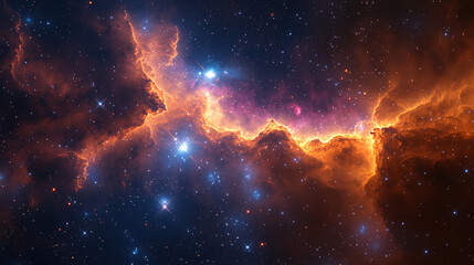 Fototapeta premium Beautiful cosmic nebula with bright stars and vivid colors in deep space captured from a distant galaxy. Generative AI