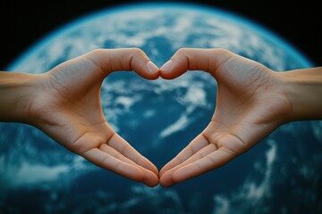 Hands Forming Heart Shape Over Earth in Space