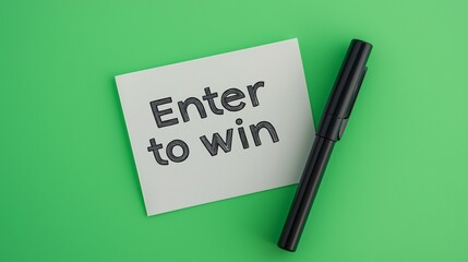 Invitation to participate: Enter to win message with pen on vibrant green background.