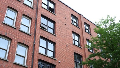 The classic brickwork of an older apartment building, with its sturdy, timeless architecture and character.	