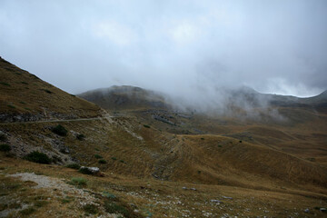 Foggy landscape of Durmitor National Park in Montenegro