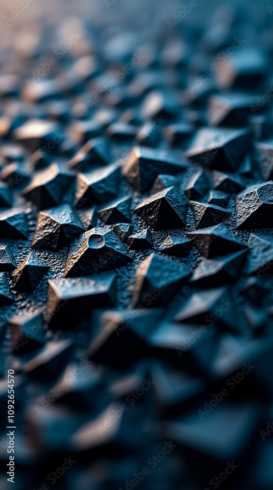 Poster close-up view of a textured surface made of small triangular and polygon facets creating a visually 