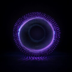 Abstract glowing circular pattern with vibrant purple lights on a dark background for visual effects, technology, and modern design concepts