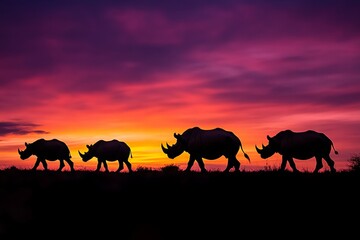 A dark safari scene with an ominous sky, showcasing silhouettes of predators stalking their prey in the shadows
